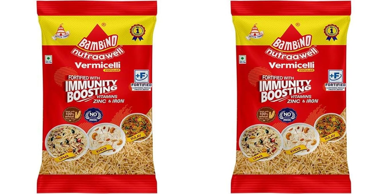 Bambino Vermicelli | Vegetarian Plain Vermicelli | Sada Sewaiyan | 900 grams each pouch | Pack of 2 | 1800 Gm Pack