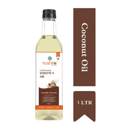 Trushita Cold Pressed Coconut Oil -1 Litre Pet Bottle | Kolhu/Kacchi Ghani/Chekku | 100% NATURAL |Unrefined|Chemical-Free| 100% Pure Edible Oil,Skin Care,Baby Massage,Hair Care and Healthy Cooking Oil