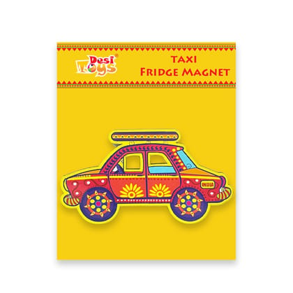 Desi Toys Taxi Fridge Magnet |Made in MDF|3 x1.8 inches Size| Indian Inspired Design |Souvenir| Ideal for Gifting