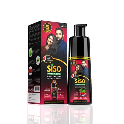 Siso Permanent Hair Color Shampoo Pump pack, Natural Black 180ml | No Skin Stain, No Ammonia, No Parabens