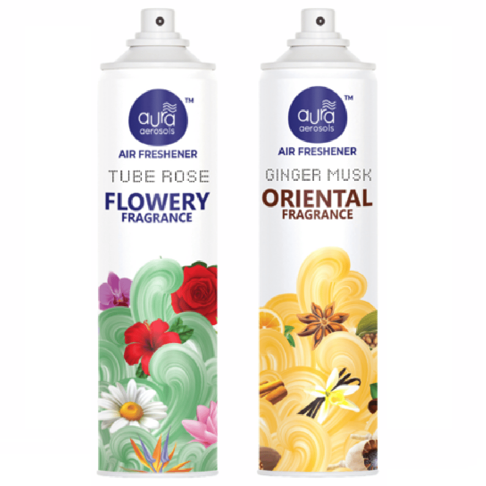 Aura Aerosols Air Freshener 300ml (Pack of 2) - Tube Rose & Ginger Musk