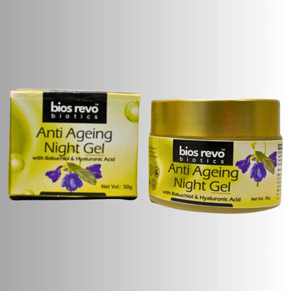 Bios Revo Biotics Anti Ageing Night Gel, With Hyaluronic acid & Bakuchiol, Overnight Hydration, Anti-Aging, Oil-Free Gel Moisturizer, For Women & Men, 50 g