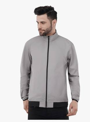 Just Junkies Polyester Men's Solid Grey Windcheater Lightweight Jacket for Bikers, Cycling, Trekking