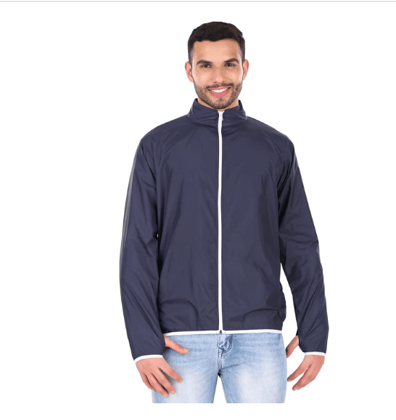 JUST JUNKIES Polyster Men's Solid Navy Blue WindCheater Lightweight Jacket for Bikers, Cycling, Treeking