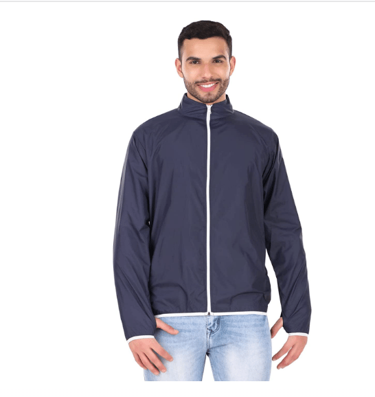 JUST JUNKIES Polyster Men s Solid Navy Blue WindCheater Lightweight Jacket for Bikers Cycling Treeking