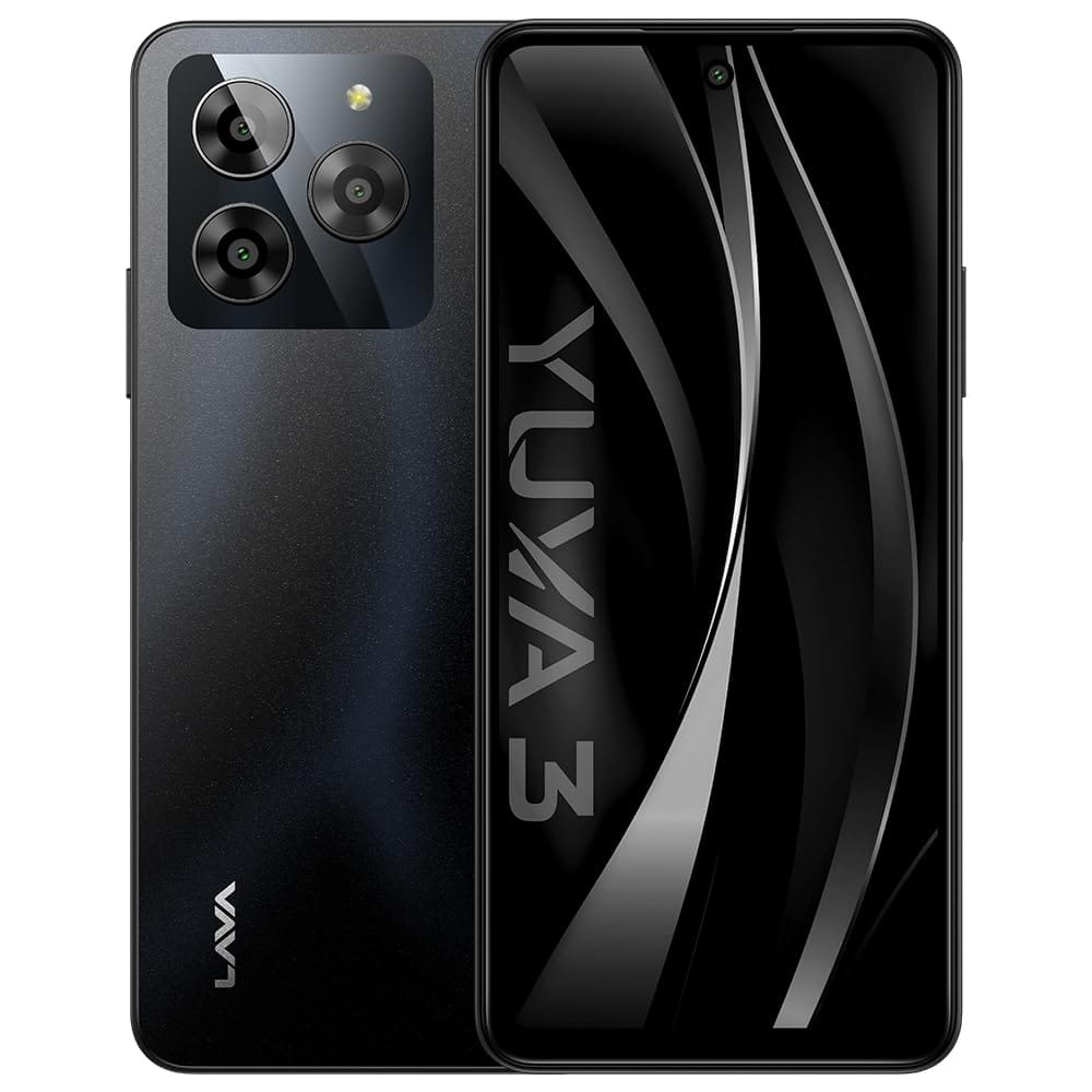 Lava Yuva 3 (Eclipse Black,4+4*GB RAM,UFS 2.2 128GB Storage)|Premium Glossy Back|Octacore Processor|18W Fast Charging|90Hz Punch Hole Display|13MP AI Triple Camera|Side Fingerprint