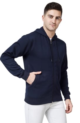 BlueFicus Hoodie for Mens with Cap and Zipper Hooded Sweatshirt Full Sleeves Double Pocket Winter Wear (Navi Blue)