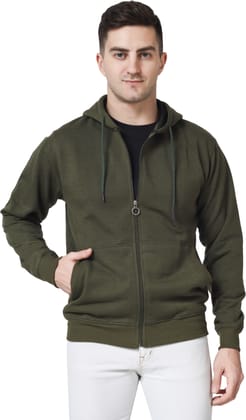 BlueFicus Hoodie for Mens with Cap and Zipper Hooded Sweatshirt Full Sleeves Double Pocket Winter Wear (Olive Green)