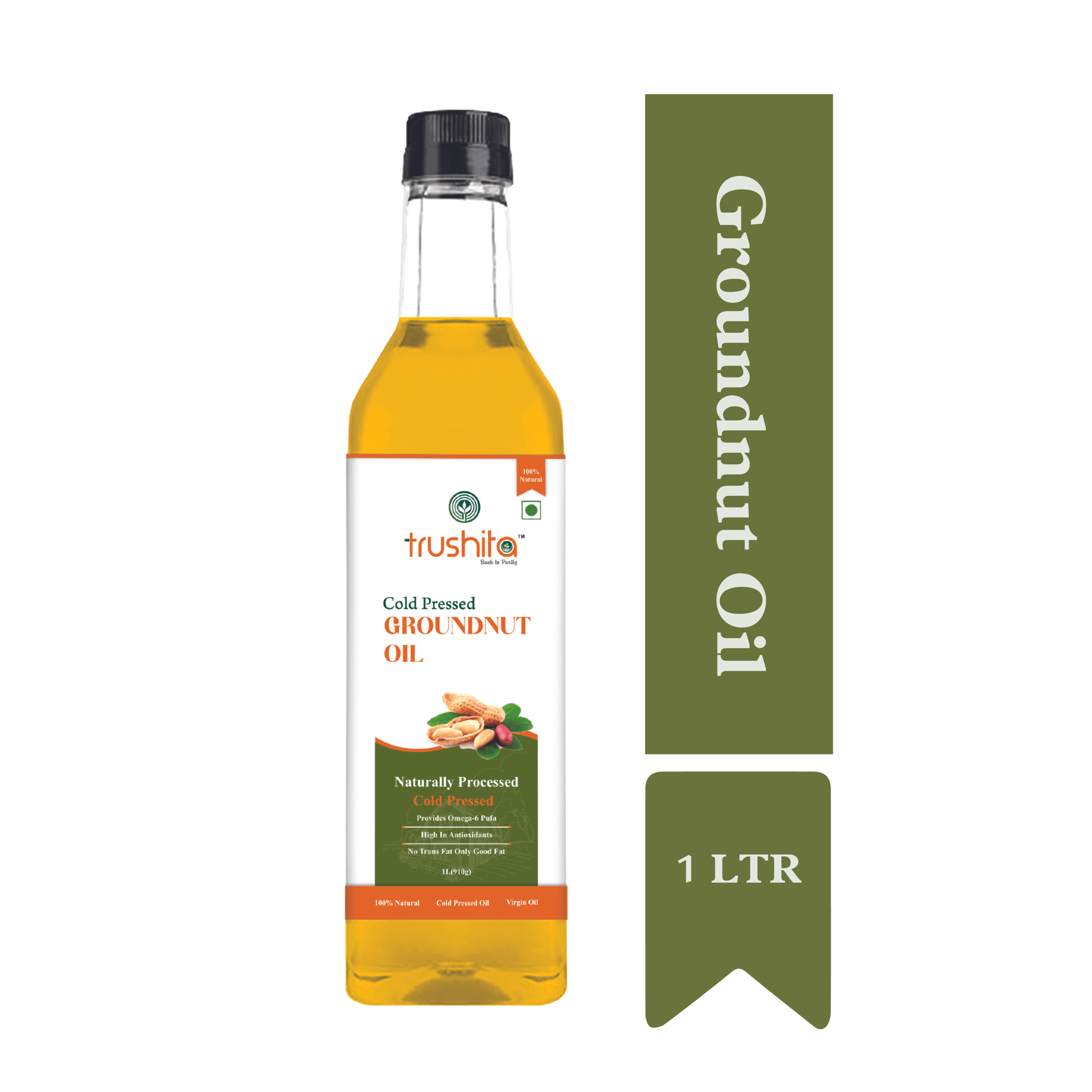 Trushita Cold Pressed Groundnut Oil - 1 Litre Pet Bottle G20 Peanut Oil | Kolhu/Kacchi Ghani | 100% Natural | Unrefined | Chemical-Free | Pure Edible Oil For Healthy Cooking, Frying and Catering