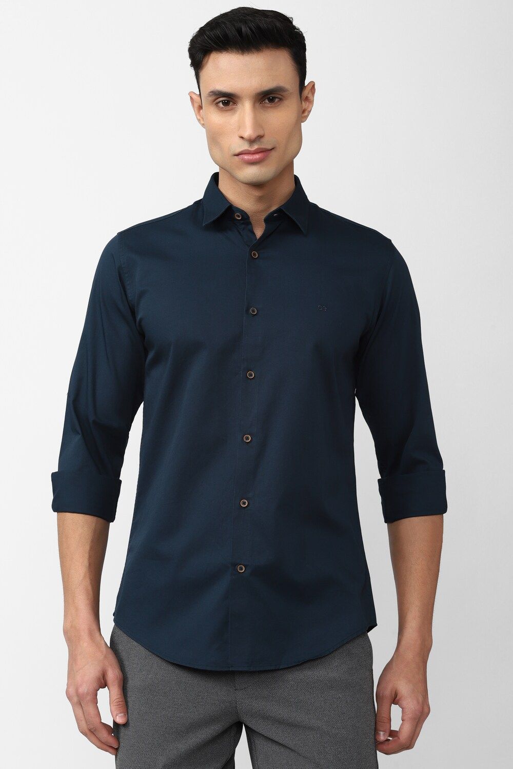 Men Navy Slim Fit Solid Full Sleeves Casual Shirt