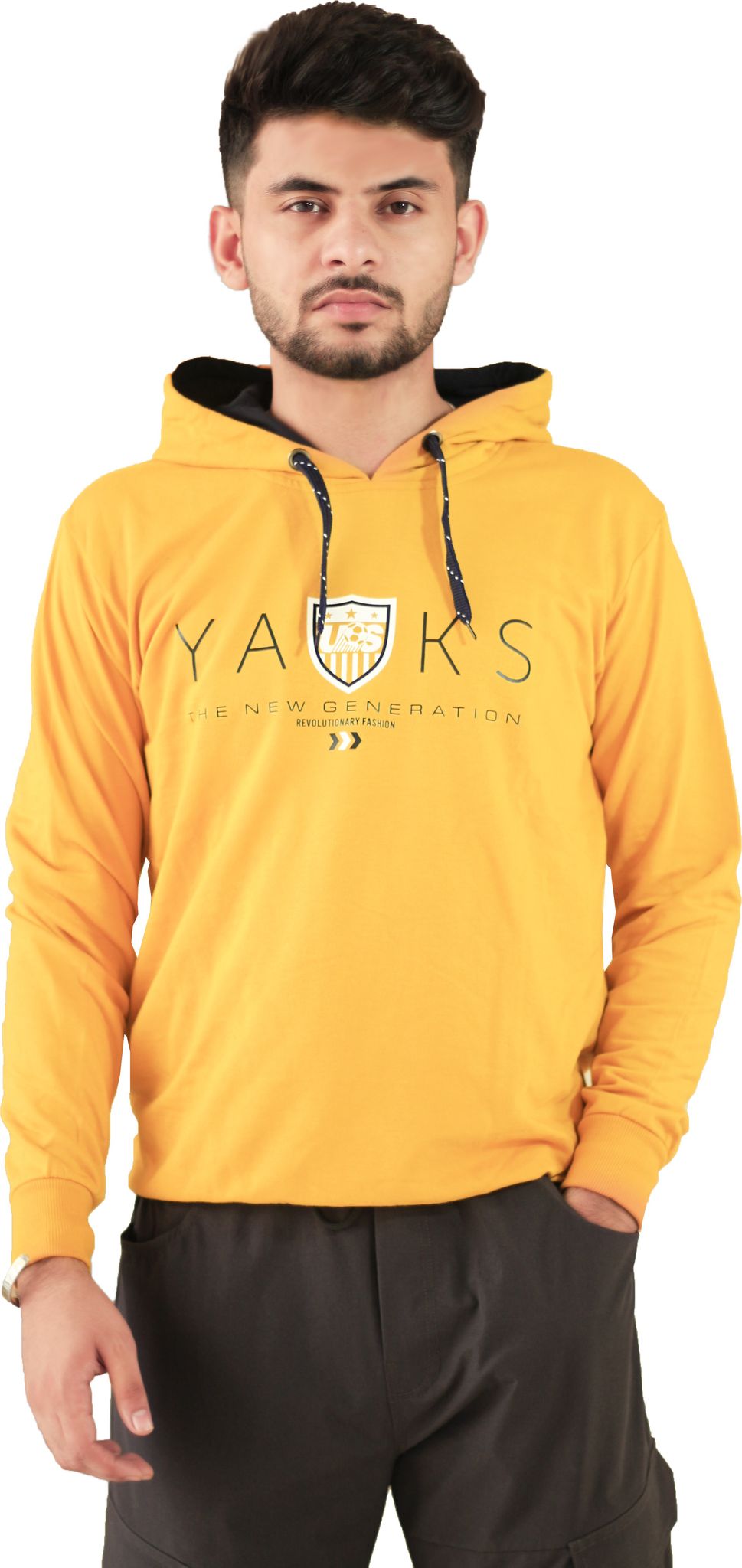 BlueFicus Hoodie for Mens with Cap Hooded Sweatshirt Full Sleeves Double Pocket Winter Wear ( Yellow )