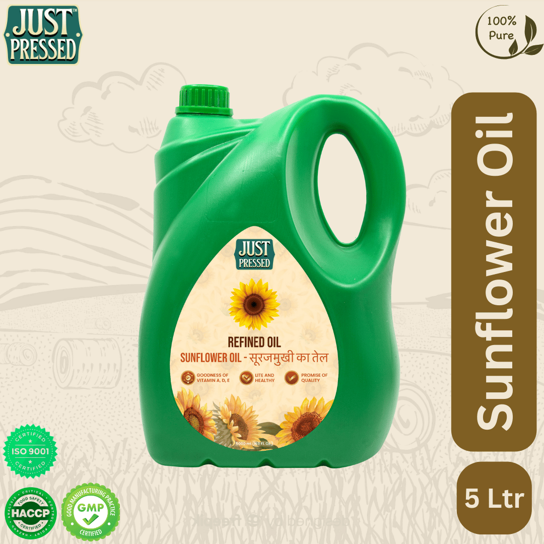 JustPressed Sunflower Refined Oil | Soorajmukhi Ka Tel | Cooking Oil - 5 Ltr