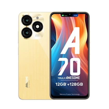 itel A70 (4GB RAM, 128GB ROM) Upto 12GB RAM with Memory Fusion | 13MP Dual Rear Camera & 8MP Front Camera | 5000mAh with Type-C | Dynamic Bar | Side Fingerprint | Octa-Core Processor | Brilliant Gold