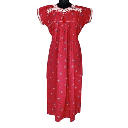 Radhika pure cotton round neck lace work fancy cotton nighty for women