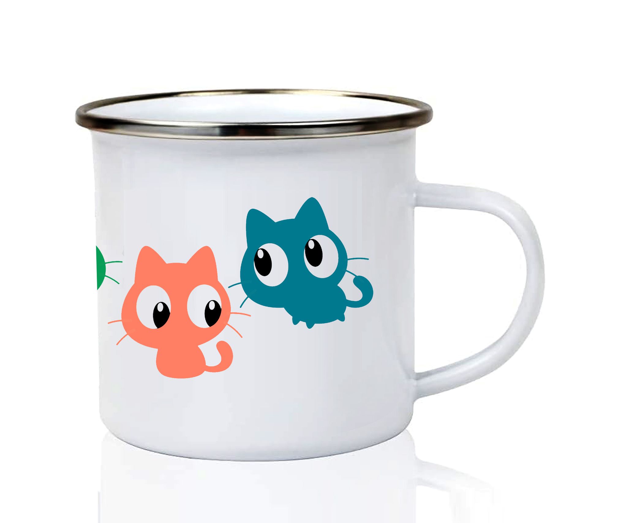 yogdots Cute Cats Steel Enamel Strong Coffee Mug with Chrome Ring for Home, Office, Travel, Gift for Kids, Drinking Mug for Girls and Kids