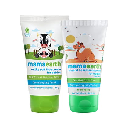 Mamaearth Natural Mineral Sunscreen & Milky Soft Face Cream Combo (2 Pcs)