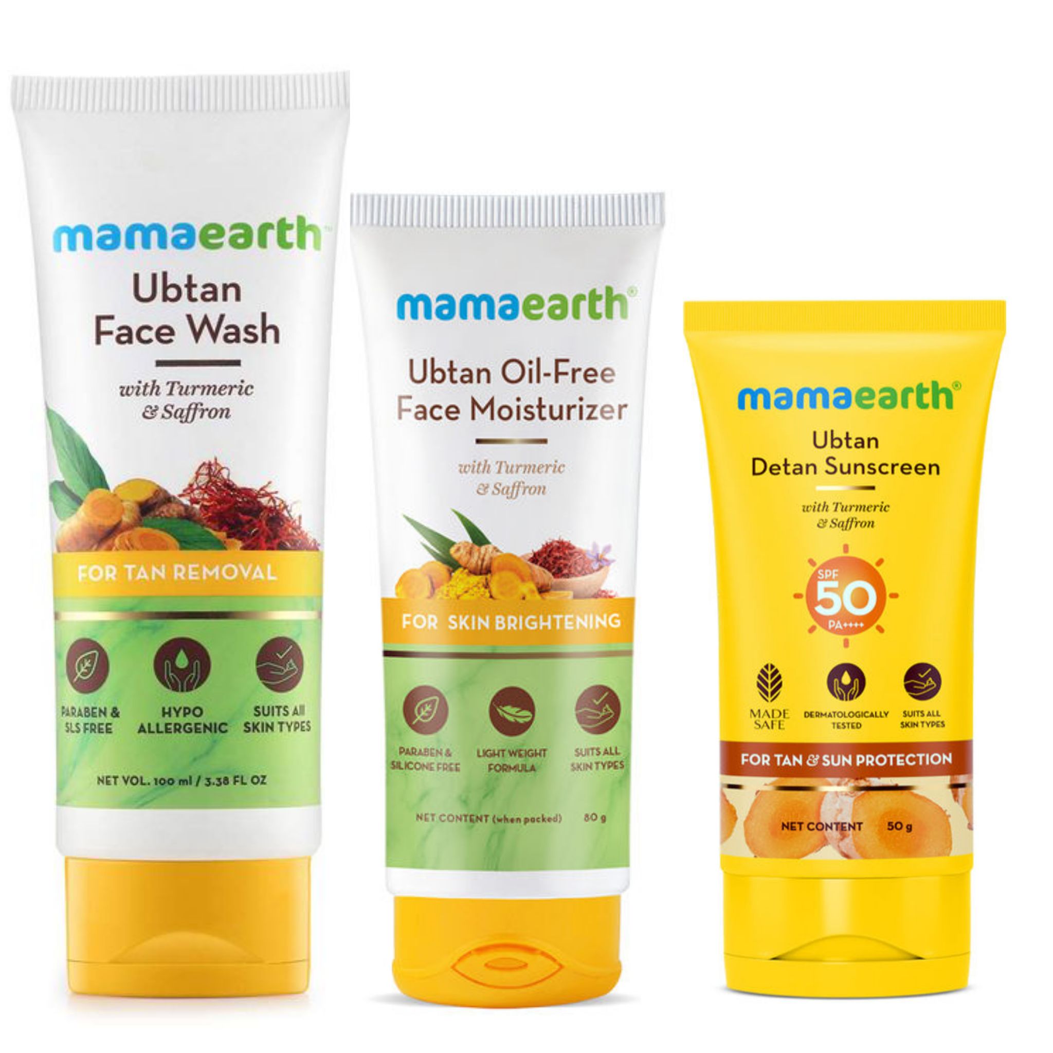 Mamaearth ubtan facewash (100 ml) + moisturizer(80 gm) + sunscreen(50 gm) Pack of 3