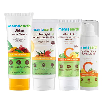 Mamaearth ubtan facewash (100 ml) + Sunscreen (80 gm) + moisturizer (80 gm) + face serum( 30 gm) Pack of 4