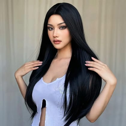 Black Wig, Wig Black, Long Wig, Wigs, Wig, Synthetic Wig, Long Straight Black Wig, Cosplay Wig, Party Wig,