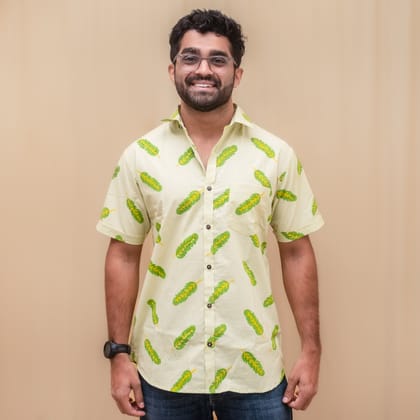 Green Tropical Block Printed Shirt