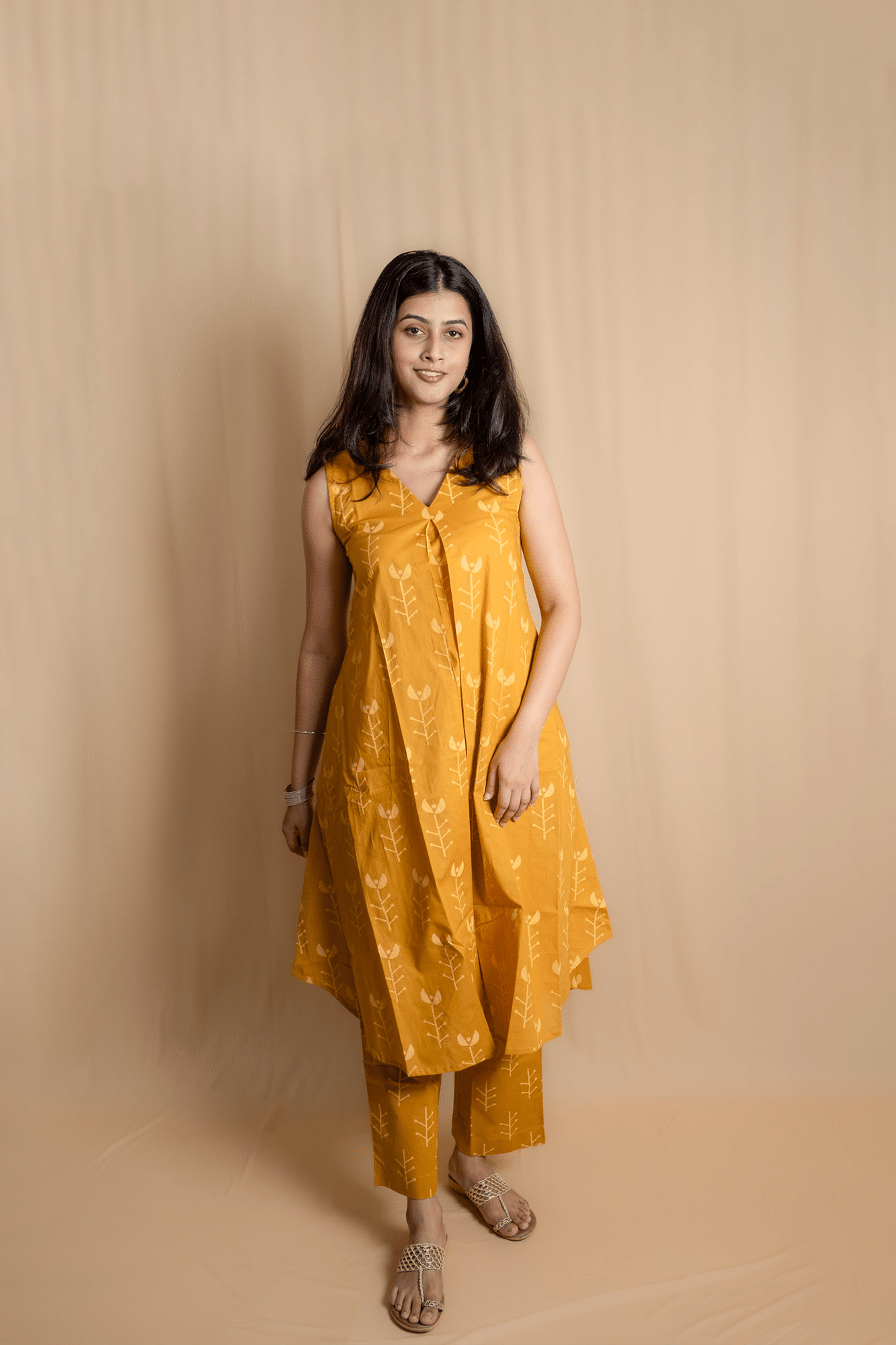 Ochre Geometric Block Printed Kurti