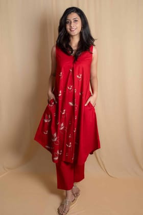 Red lotus Block Printed Dress