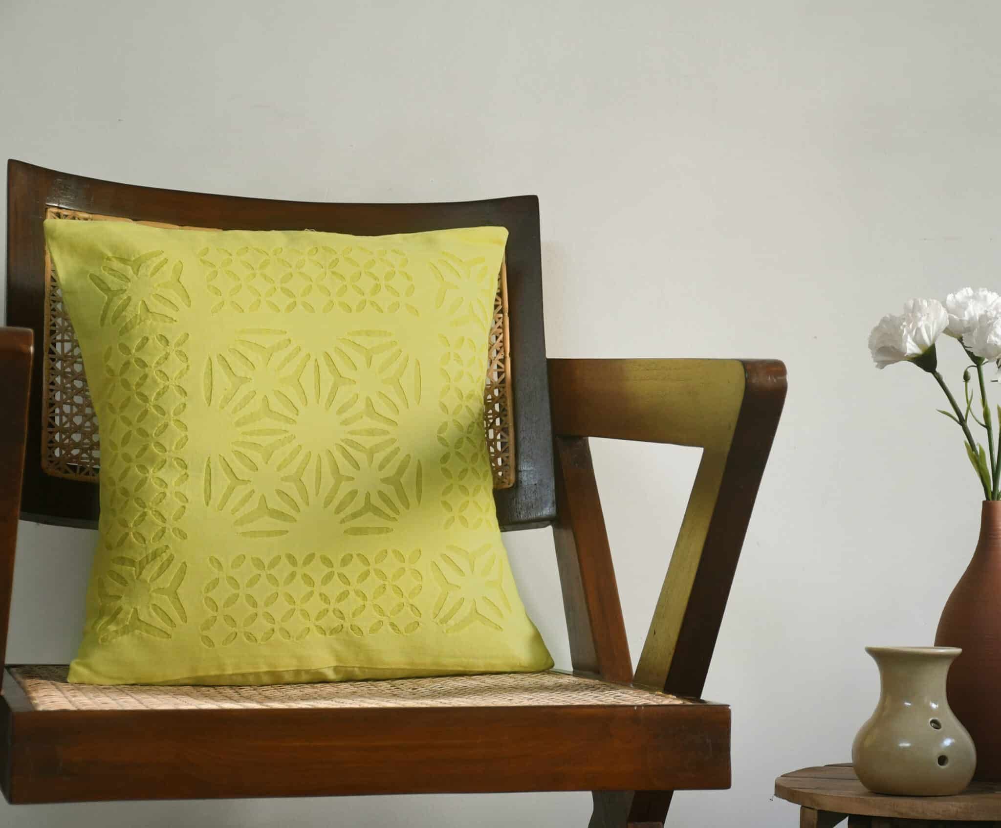 Yellow Applique Cushion Cover