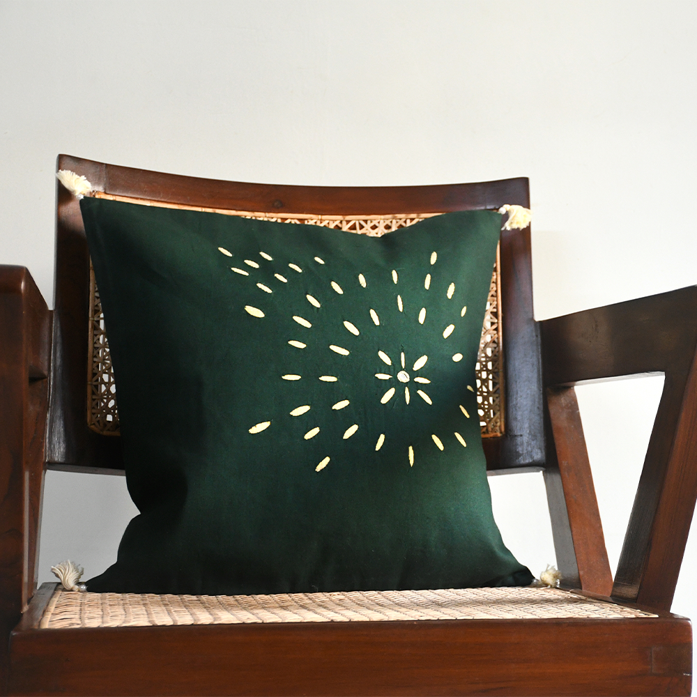 Green and Gold Spark Applique Cushion Cover