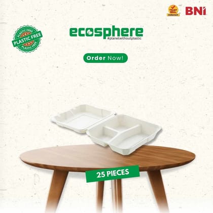 1000 Pieces Biodegradable 3 Compartment Rectangular Clamshell Takeaway Container - Natural Disposable-8 x 8 Inch / 1000