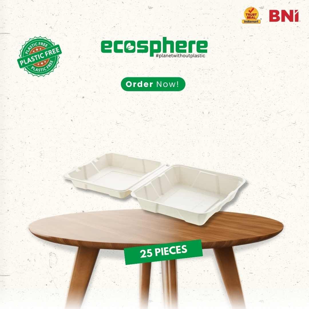 25 Pieces Biodegradable Clamshell Multipurpose Rectangular Takeaway Container - Natural Disposable| Eco-Friendly & Compostable-9 x 9 Inch / 25 Pieces