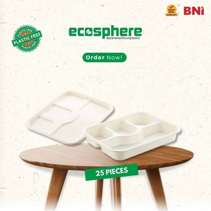 1000 pieces Biodegradable Rectangular 4 Compartment Tray with Lid- Natural Disposable | Eco-Friendly & Compostable- 4 cp / 1000 pieces