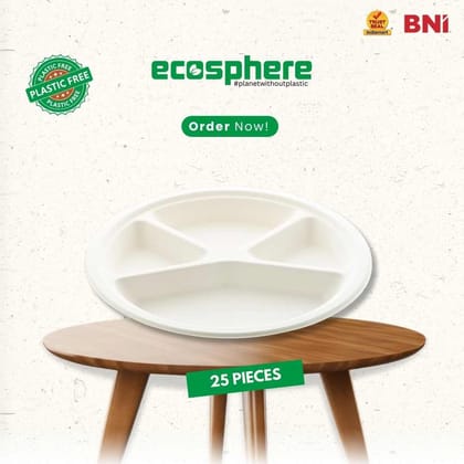 1000 Pieces Biodegradable 11 Inch Round 4 Compartment Plates - Natural Disposable-11 Inch / 1000