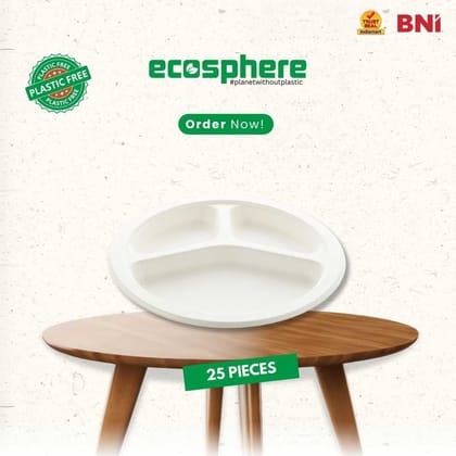 1000 Pieces Biodegradable 3 Compartment 10 Inch Round Plate - Natural Disposable | Eco-Friendly & Compostable-10 Inch / 1000 / 3