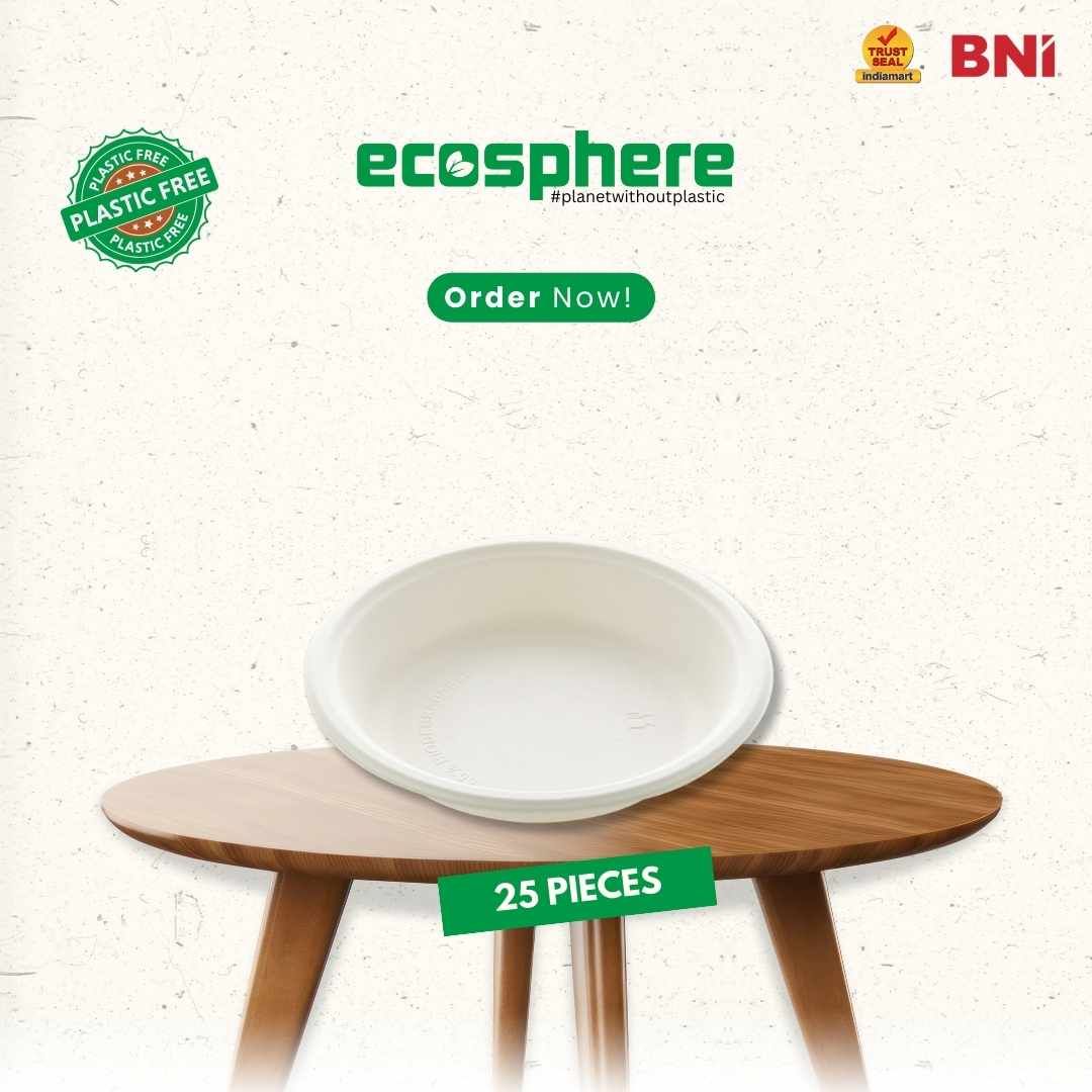 25 Pieces Biodegradable 6 Inch Depth Round Plate - 100% Natural, Compostable, Ecofriendly, Safe & Hygienic Disposable-6 Inch / 25 Pieces