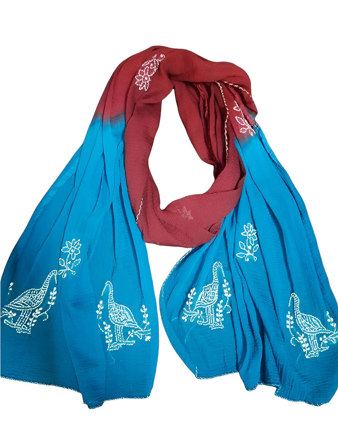 Purane Lucknowi Stole Scarf (Bird Motif- Chikankari Embroidered bagula) Handmadei