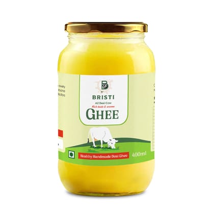 Bristi B Pure A2 Deshi Gir Cow Traditional Bilona Method Ghee 400ml glass jar | 100% Desi Indian Cow Ghee | Organic Pure & Healthy Danedar Ghee (400ml)