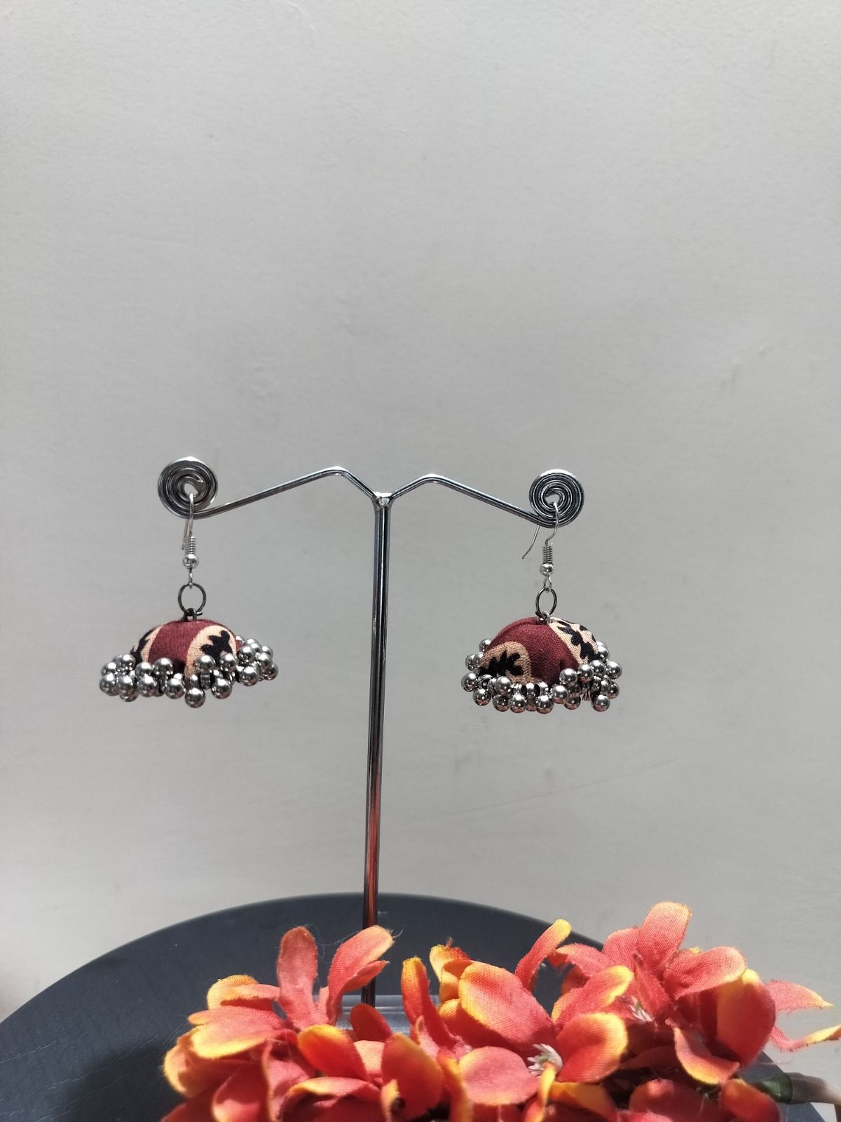 RitzyEra Mehroon Handmade Ajrakh Jhumkas