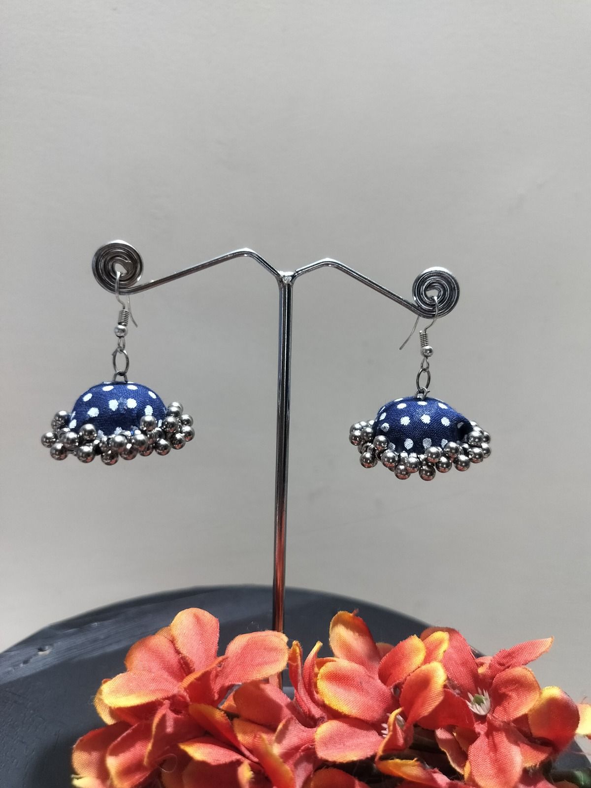 RitzyEra Blue Handmade Ajrakh Jhumkas