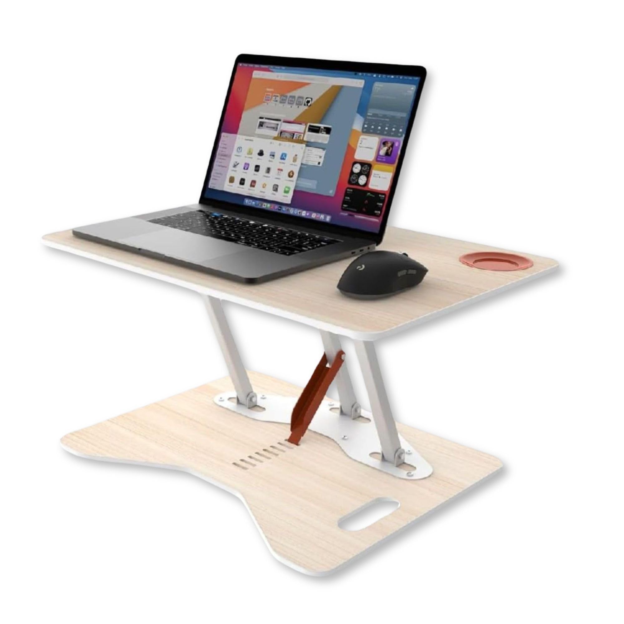 Opus Indigo Mudra Tablet Grand Laptop Table with Cup Holder for Work from Home Foldable and Portable with Adjustable Height Sit and Stand Desk Converter Engineered Wood Table Top - Pine Color