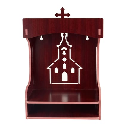DYNAMIC INTERIOR Wooden Christian Temple | Handicrafted Beautiful Wooden Temple | Temple for Home and Office | Wall Mounted Pooja Temple (Maroon)