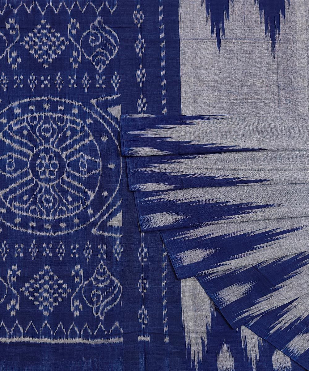 Blue Nuapatna Handwoven Single Ikat Cotton Saree SMCSAR1269