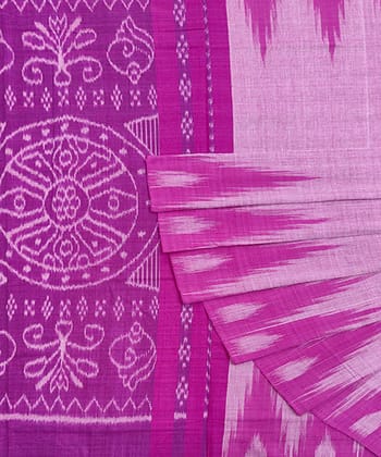 Pink Nuapatna Handwoven Single Ikat Cotton Saree