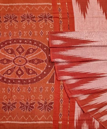 Rust Nuapatna Handwoven Single Ikat Cotton Saree