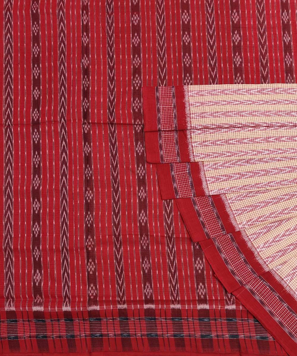 Gray Maroon Sambalpuri Handwoven Single Ikat Cotton Saree SFCSAR1359