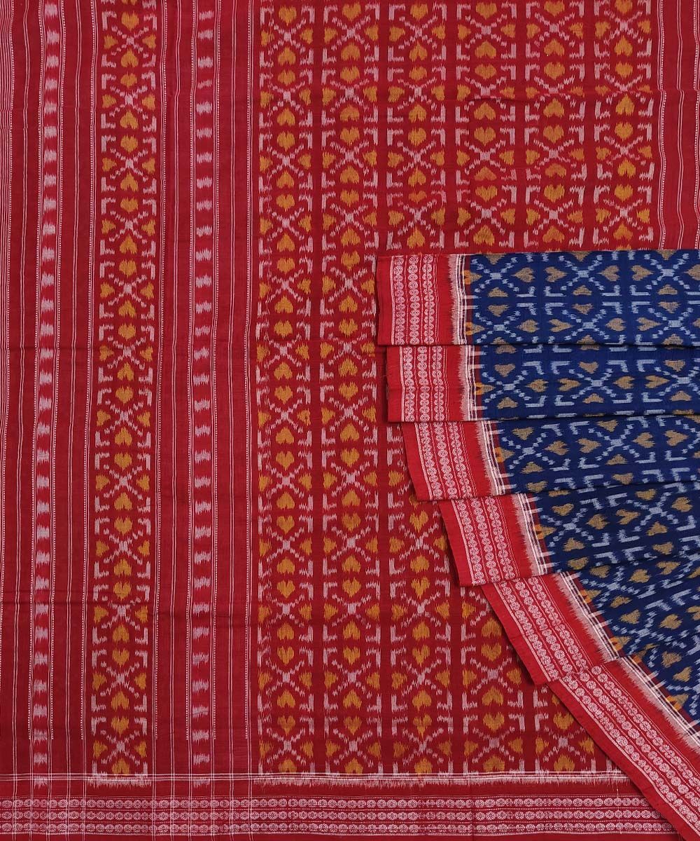 Blue Maroon Sambalpuri Handwoven Single Ikat Cotton Saree SFCSAR1358