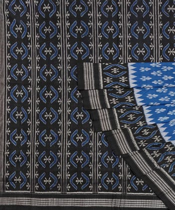 Blue Black Sambalpuri Handwoven Single Ikat Cotton Saree