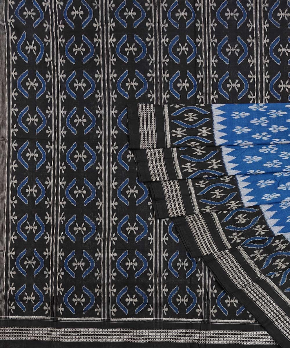 Blue Black Sambalpuri Handwoven Single Ikat Cotton Saree SFCSAR1360