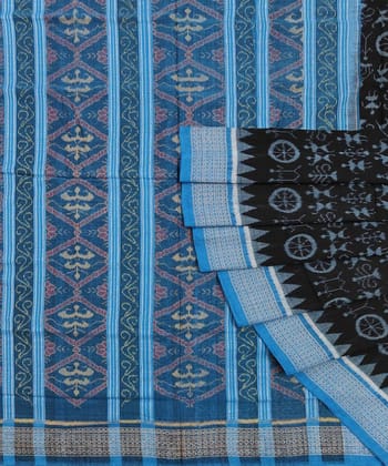 Black Blue Sambalpuri Handwoven Single Ikat Cotton Saree