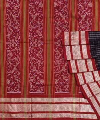 Coffee Red Sambalpuri Handwoven Single Ikat Cotton Saree SFCSAR1338