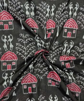 2.5m Black Sambalpuri Handwoven Single Ikat Shirting Material